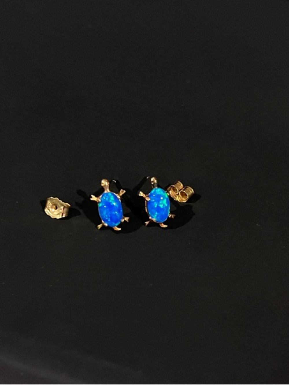 Gold and Blue Opal Stud Earrings